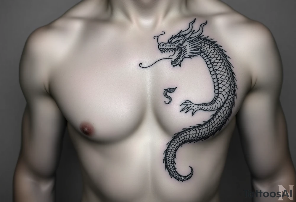 dragon on right chest with naga in telugu tattoo idea