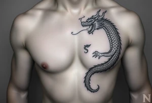 dragon on right chest with naga in telugu tattoo idea