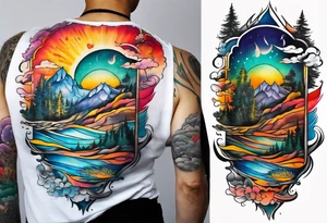 Landscape tattoo on the front neck that's appear to be ejecting from the skin, symbolizing the freedom. tattoo idea