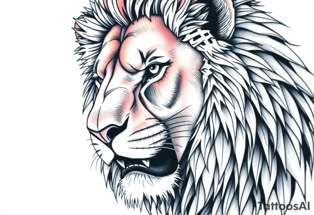 powerful majestic lion, close-up tattoo idea