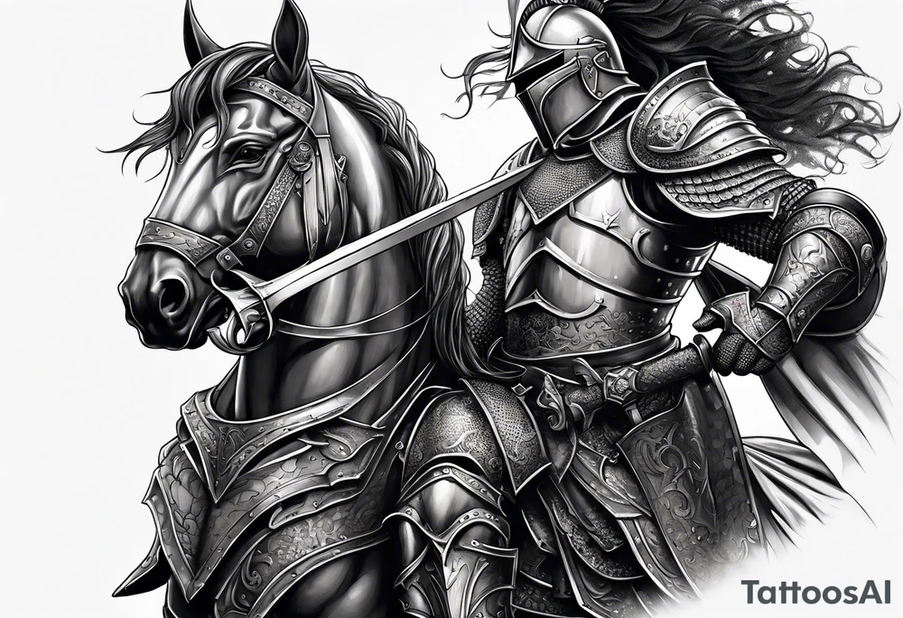 dark fantasy style knight in armor savage warrior, inner bicep tattoo design tattoo idea