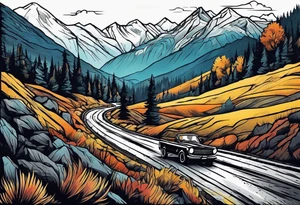 Road through mountains tattoo idea