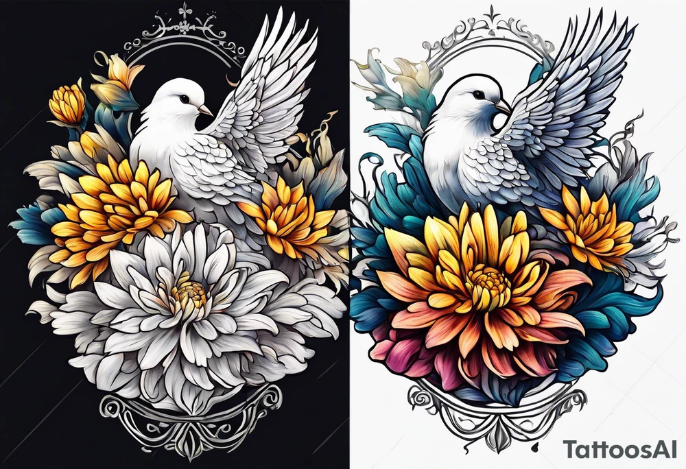 Chrysanthemum and dove tattoo idea