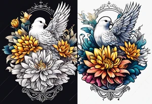 Chrysanthemum and dove tattoo idea