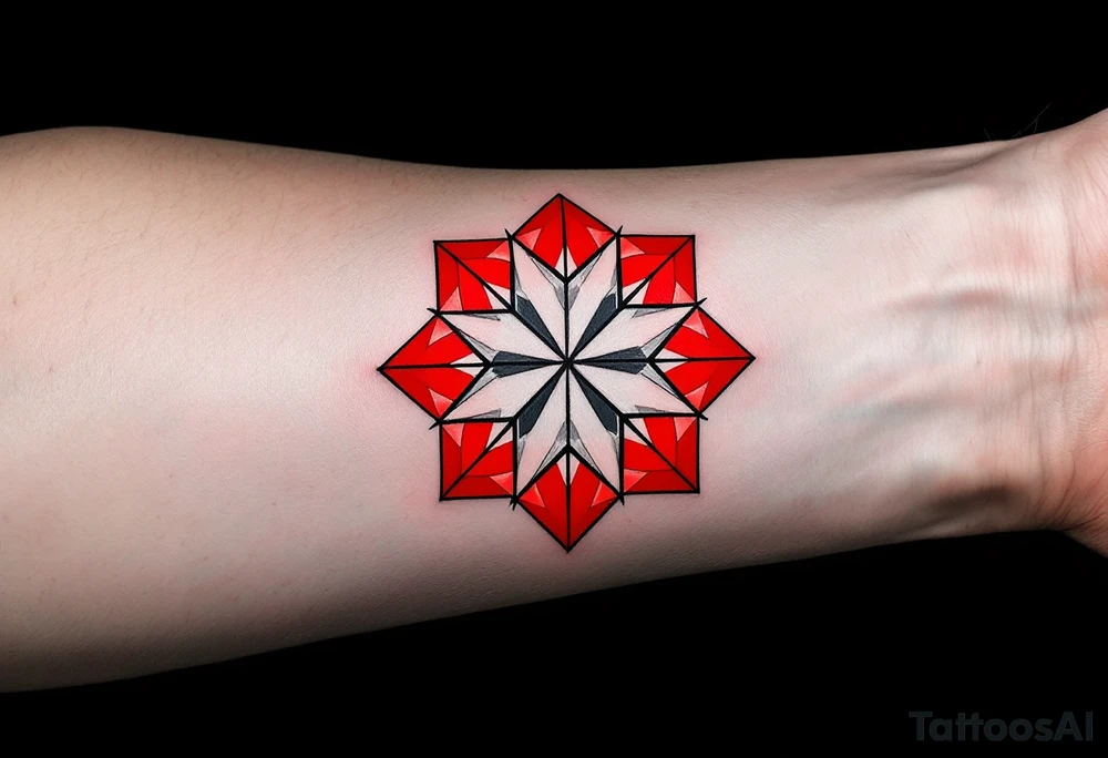 ball composed of red geometric panels forming a star pattern, symbolizing Slavia’s badge. tattoo idea