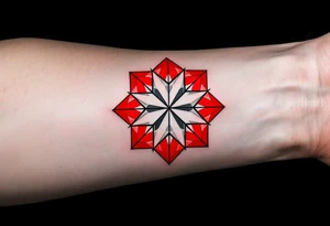 ball composed of red geometric panels forming a star pattern, symbolizing Slavia’s badge. tattoo idea