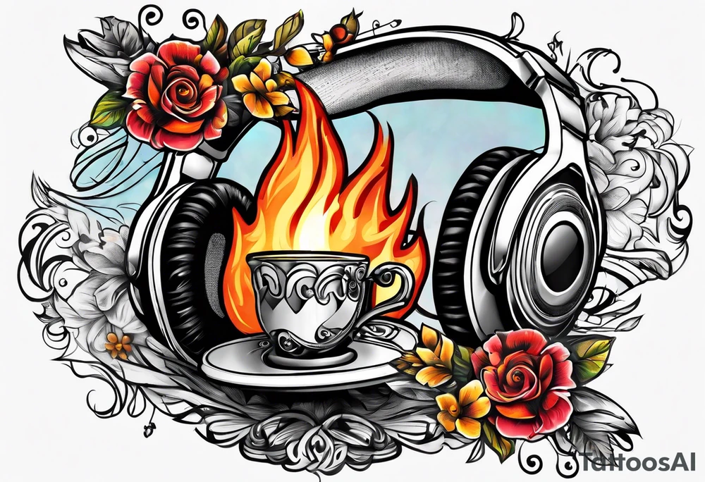 Music on fire tattoo idea