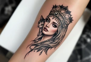 Cleopatra with elegant feline tattoo idea