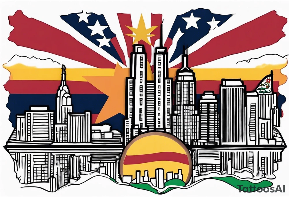 Arizona flag on top of the NYC skyline tattoo idea