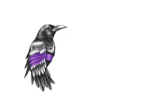 A crow tattoo that incorporates a strip/band of purple somewhere in the design to represent dealing with domestic abuse. Be creative. tattoo idea