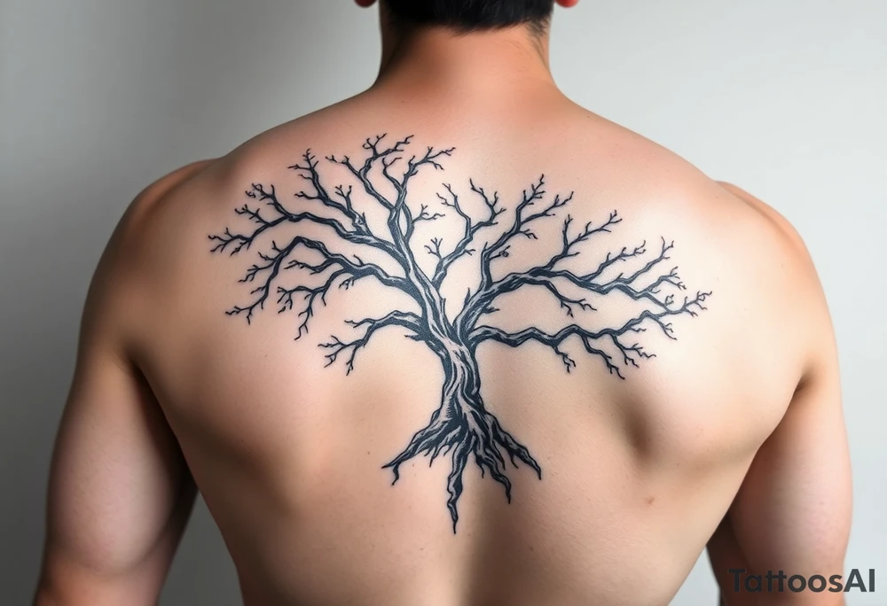 Flowing asymmetrical symbolic tree quarter sleeve. Should not look realistic. Combination of tree of Gondor and Yggdrasil. tattoo idea