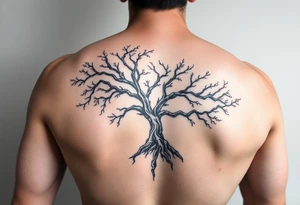 Flowing asymmetrical symbolic tree quarter sleeve. Should not look realistic. Combination of tree of Gondor and Yggdrasil. tattoo idea