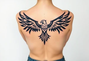 tribal hawk silhouette on below of knee cap tattoo idea