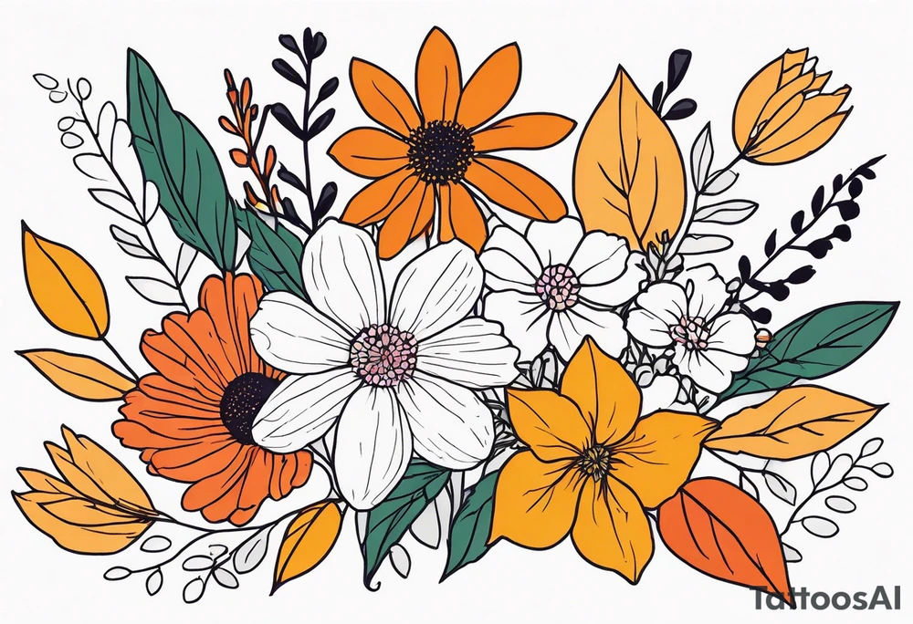 Upper arm half sleeve with fall color wild flowers tattoo idea