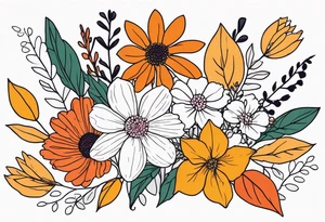 Upper arm half sleeve with fall color wild flowers tattoo idea