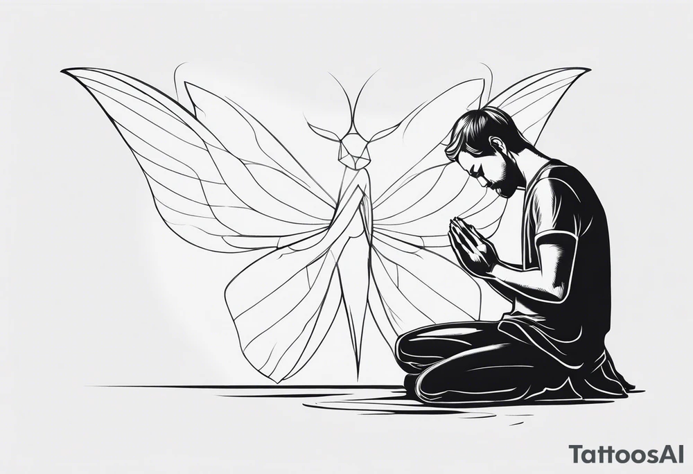 man praying for a fairy to appear tattoo idea
