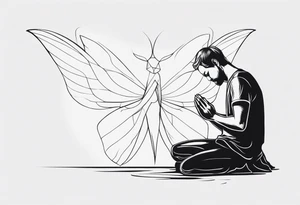 man praying for a fairy to appear tattoo idea