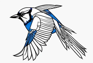 Strong blue jay bird in flight head down tattoo idea