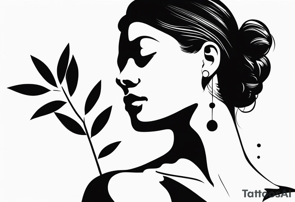 silhouette of a woman with an olive branch and 4 dots tattoo idea