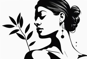silhouette of a woman with an olive branch and 4 dots tattoo idea