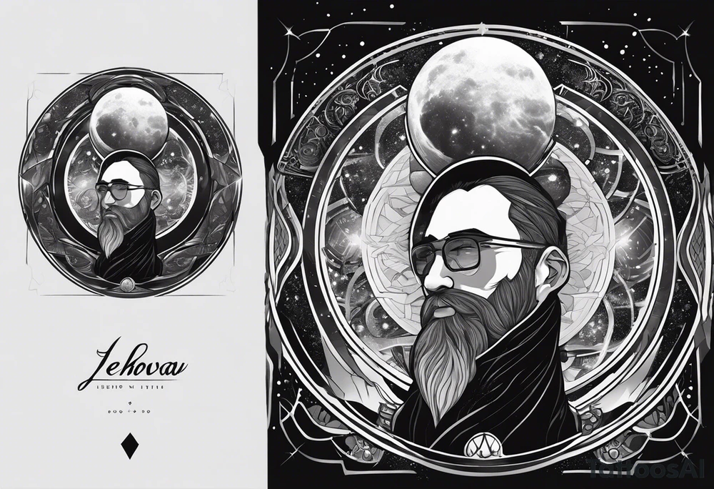 Jehovah looking out at the marvels of his creation from the atoms to the galaxy and celestial beings. With grey wash and a fantasy theme. Jehovah has to be a character who is so majestic, charismatic, immensely powerful. There isnt a single thing he isnt capable of doing. Infinitely powerful forward facing tattoo idea