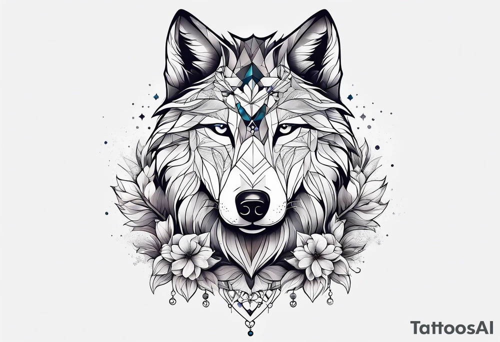 Constellation, animal wolf snow , géométric , flower tattoo idea