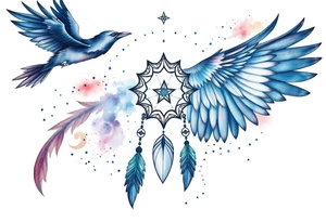 Raven dream catcher milky way moon shooting star tattoo idea
