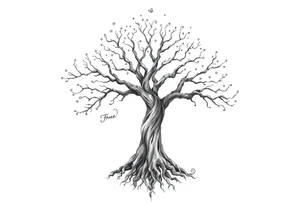 mystical tree of life with cosmic roots and celestial branches tattoo idea