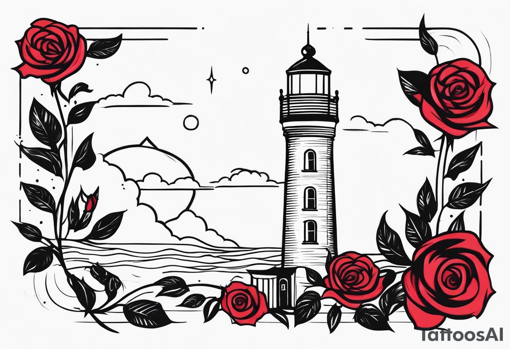 Leuchtturm und Rose schwarz tattoo idea