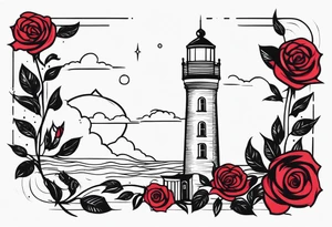 Leuchtturm und Rose schwarz tattoo idea