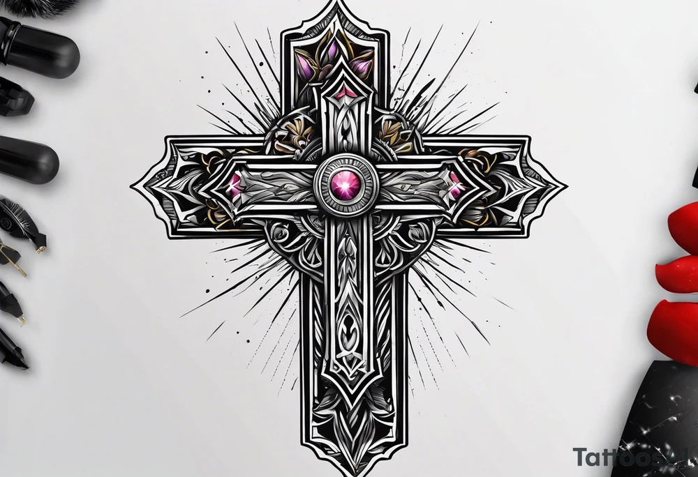Simple cross with lightning tattoo idea