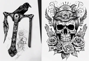 vixing axe with crow and sugar skull tattoo idea