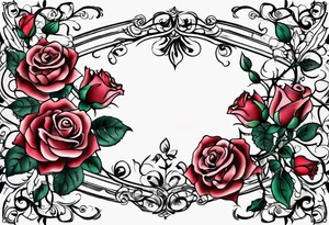 draw image of sleeve tattoo that has 65 small roses on a vine, they can be different sizes, tattoo idea