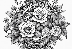 regular rosary with floral vines wrapped around it tattoo idea