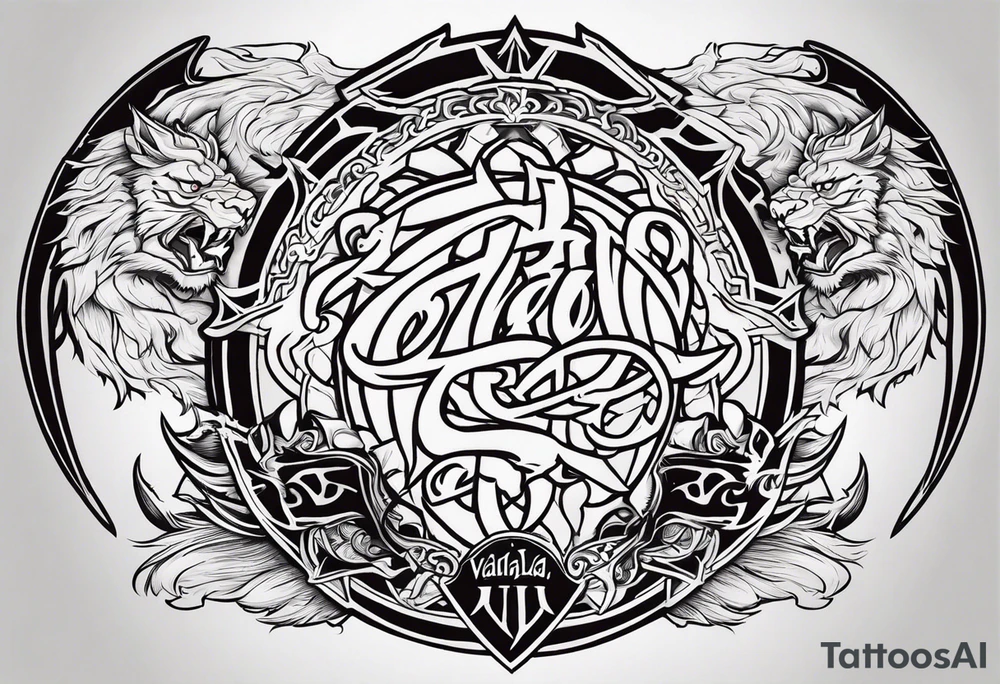 Valhalla sword shield dragon lion tattoo idea