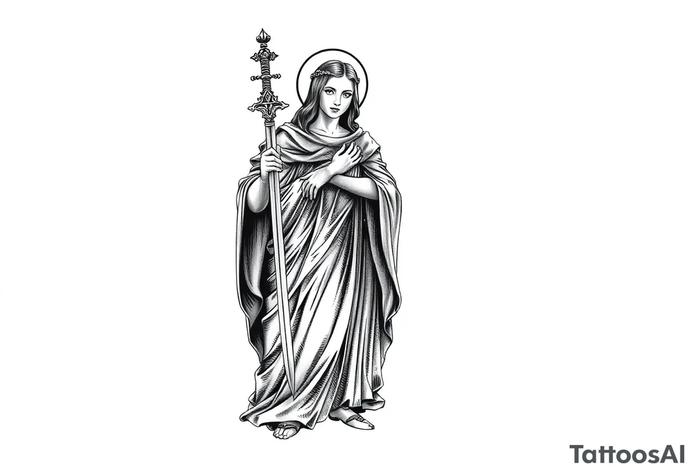 Saint Barbara standing with sword tattoo idea