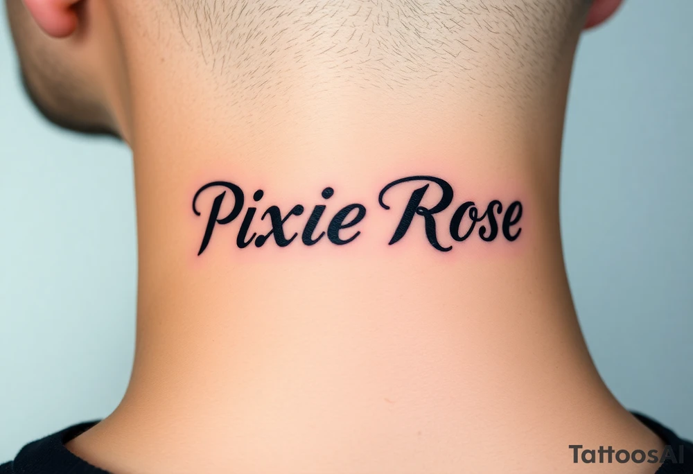 "PixieRose" in a gangsters Chicano calligraphy style font 
Tattoo idea above a man's eyebrow tattoo idea