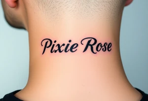 "PixieRose" in a gangsters Chicano calligraphy style font 
Tattoo idea above a man's eyebrow tattoo idea