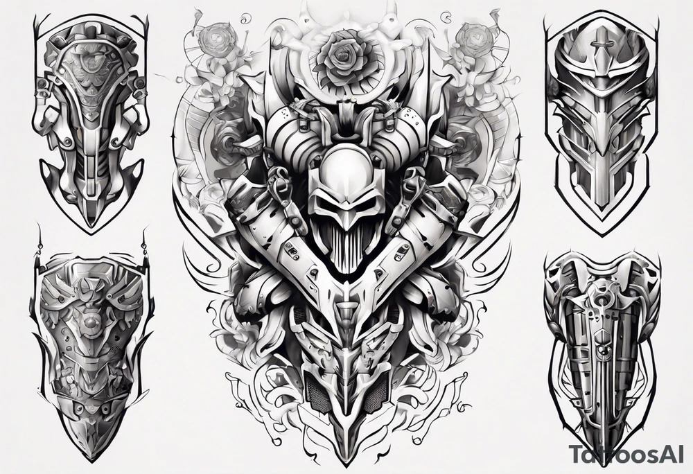 Leg armor mechanical tattoo idea