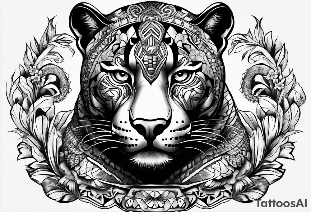 aztec black jaguar with snake tattoo idea