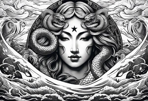 Almighty Serpent and Almighty Jesus Christ battle in the ocean tattoo idea