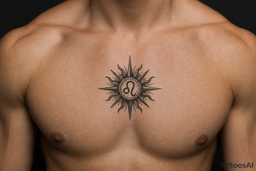sun with strength symbol in the middle of the sun tattoo idea