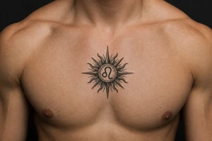 sun with strength symbol in the middle of the sun tattoo idea