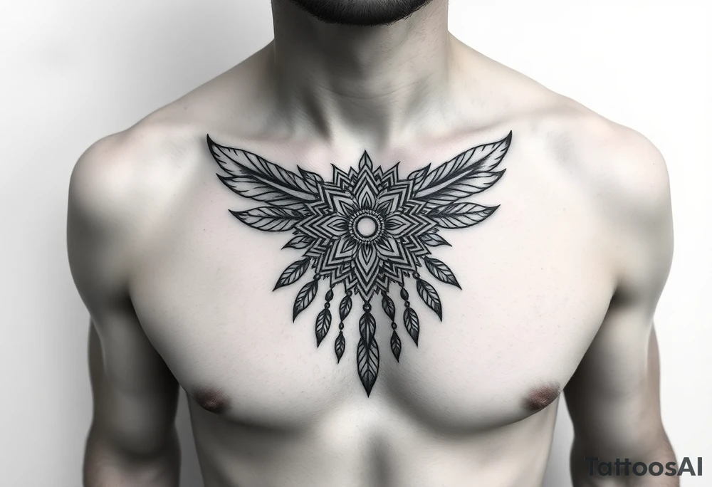 spiritual feathers ornamental mandala shaman tattoo idea