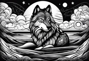 Wolf moon clouds dreads tattoo idea