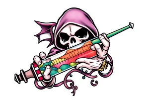 Syringe full of meth potion makes reaper superpowerful tattoo idea