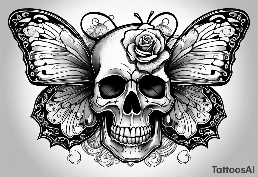 Small butterfly and skull tattoo idea