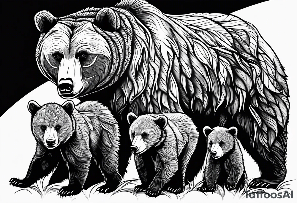 momma bear with 3 cubs tattoo idea