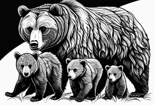 momma bear with 3 cubs tattoo idea