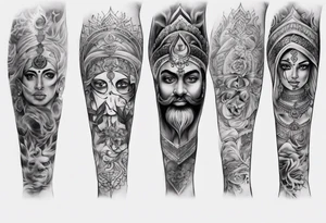 full Leg sleeve tattoo. im from punjab and value equality, social justice, service to humanity, and tolerance for other religions tattoo idea